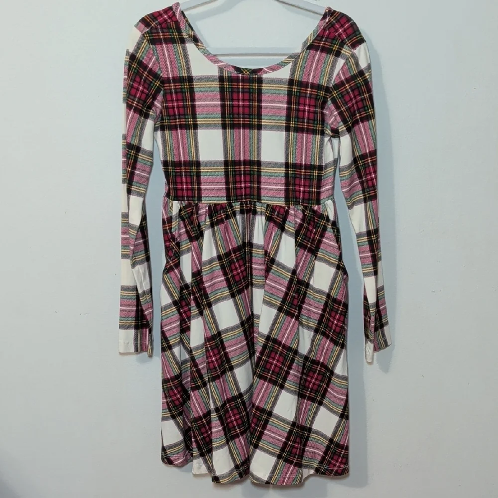 Hanna Andersson Long-Sleeve Skater Dress Christmas Tartan Plaid Girls Size 8